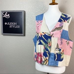 Vintage Linen Patchwork Floral Vest Xl
